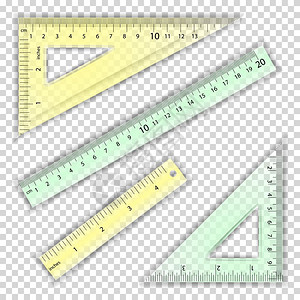 透明尺子透明标尺和三角厘米和英寸测量工具设计图片