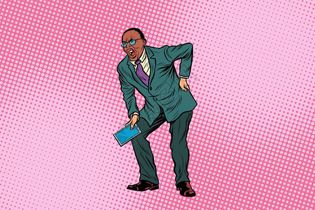 颈腰痛流行艺术生气的非裔商人插画