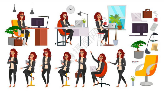 工作状态的电脑图片职场女性组件插画插画
