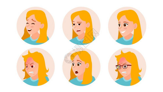 性格女性各种表情的女子头像插画