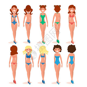 时尚比基尼泳装美女穿不同类型浴衣的漂亮女孩单立式插图插画