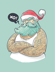 圣诞快乐纹身圣诞老人圣诞快乐纹身圣诞老人矢量艺术插画背景图片