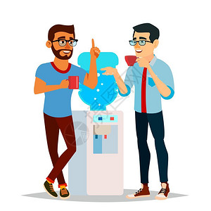 冰箱送水在饮水机旁交谈的男性插画