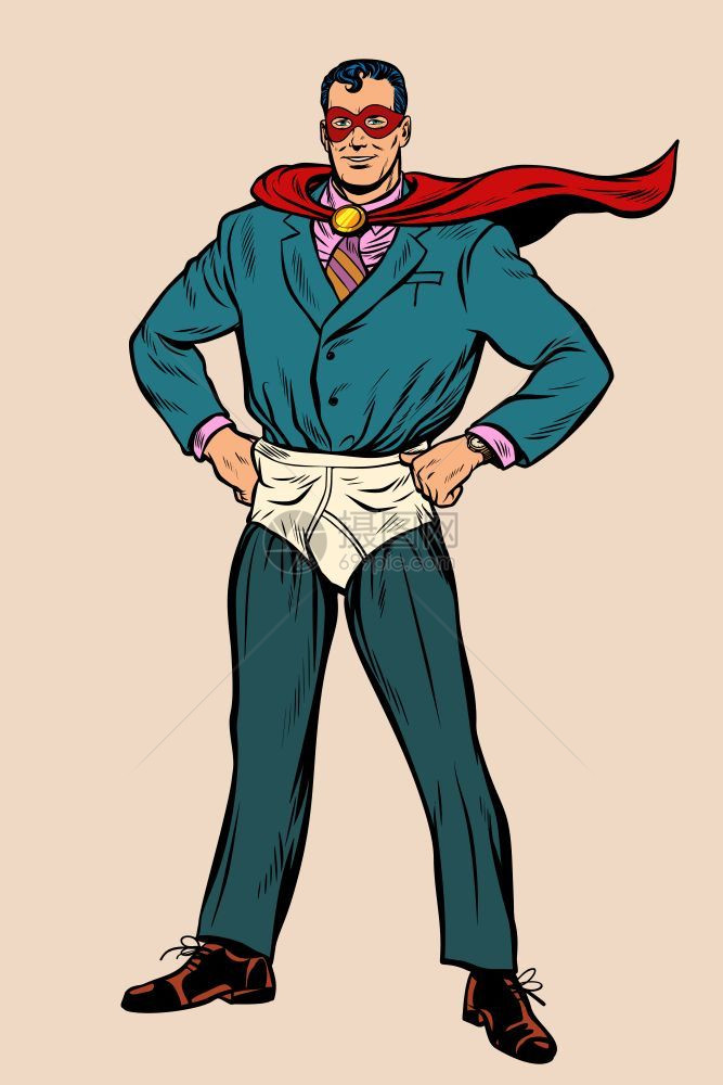 超级英雄穿短裤矢量插图漫画图片