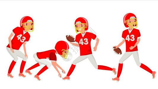 足球运动员男美国足球男运动员不同姿势的比赛卡通人插画