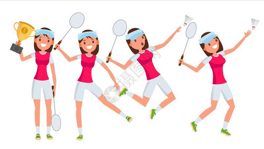运动女性羽毛球羽毛球女青年运动者卡通插图插画