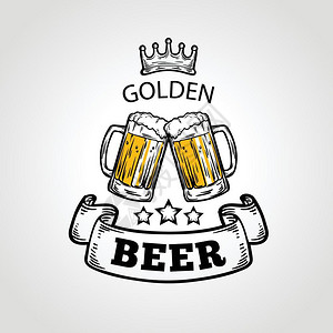 皇冠啤酒标签啤酒主题吧插画