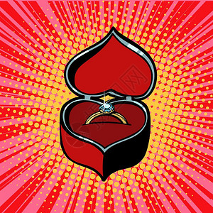 红心盒带订婚戒指矢量元素插画