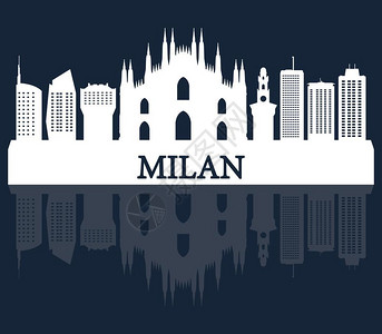 意大利城市米兰建筑剪影插画