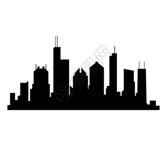 黑色建筑芝加哥建筑剪影插画