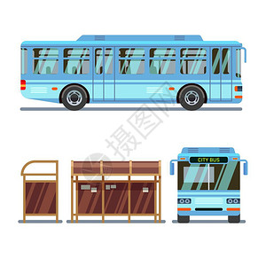 公共汽车站和城市公交汽车图片