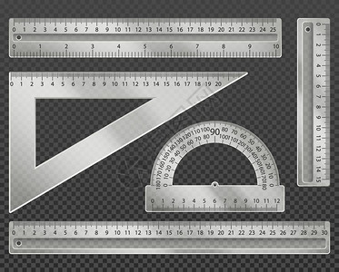英寸尺子测标尺三角和减量器测量工具插画