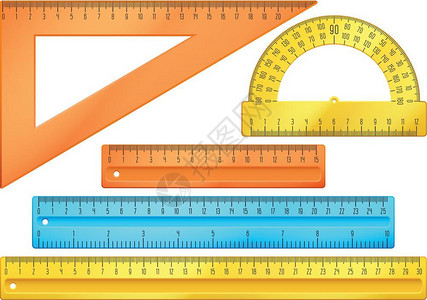 英寸尺子彩色测标尺三角和减量器测量工具插画
