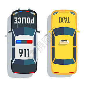 黄色出租警车和出租汽车的区别插画