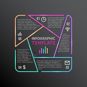 具有5个选项部分步骤过程的矢量图表图片