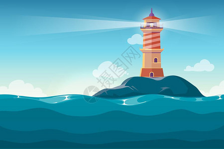 海洋岛卡通灯塔矢量插画背景插画