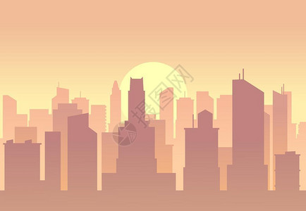 日出或日落的城市矢量图图片