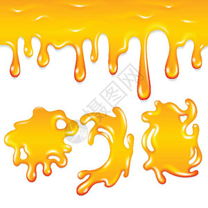 黄色蜂蜜液体蜂蜜喷洒滴落矢量插图元素插画