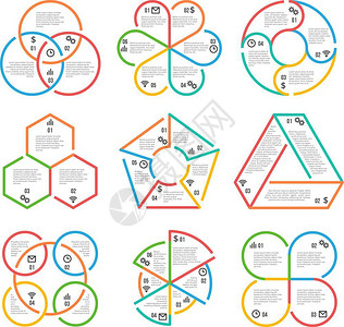 彩色厚线圆三角形六五信息商业图示表矢量模板彩色厚线圆商务图示表模板带有信息的彩色横幅集矢量图解插画