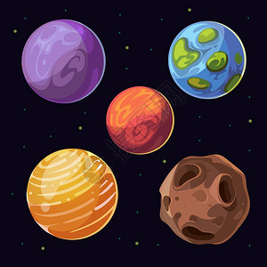 宇宙中的月球小行星天体和彩色行星图片