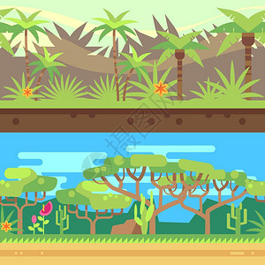 热带森林丛卡通矢量背景图片