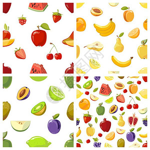 蜂糖李子各种矢量水果无缝模式彩色热带水果插图的背景插画