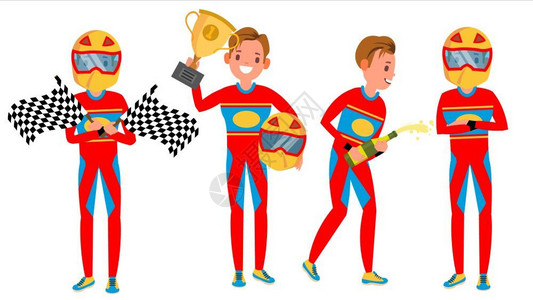 玩赛车汽车比赛男冠军的红色制服插画