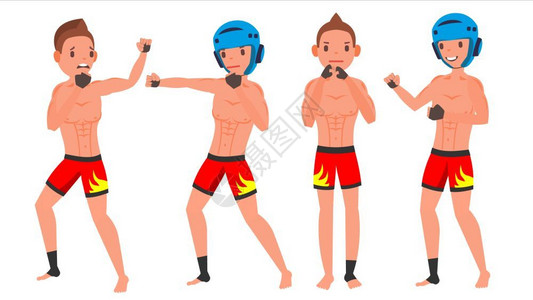 运动男性拳击肌肉创意照拳击男运动员不同表情动作卡通矢量插画插画