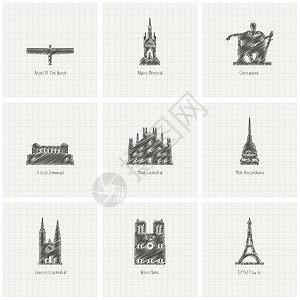 世界著名建筑设计矢量插图图片