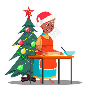 美国圣诞节圣诞节老在厨房制作美食矢量卡通插画插画