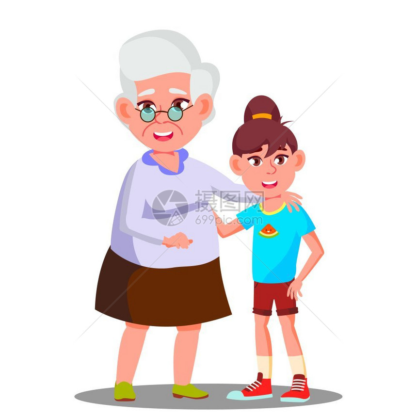 快乐的祖母和孙女矢量卡通插画图片
