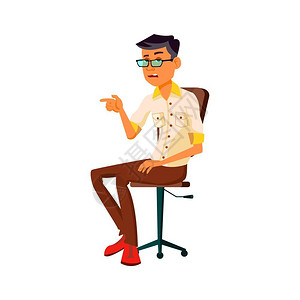 坐在椅子的人坐在椅子上的亚裔办公室工作人员插画