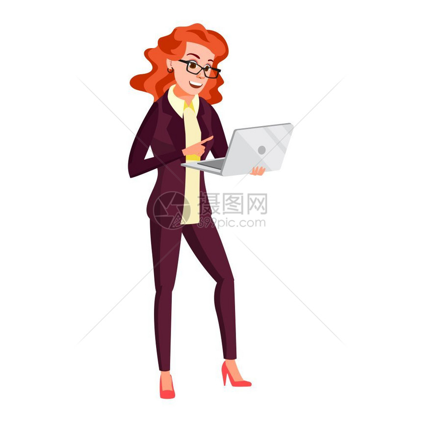 站立讲课的红发女性工作人员 图片