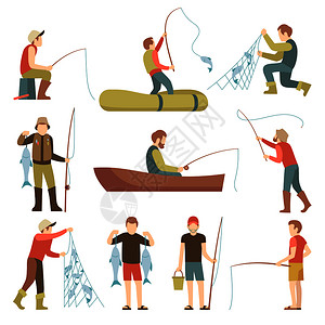 自然素材网渔民用船钓鱼捕鱼插图插画