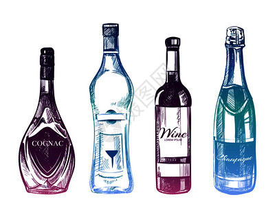 彩色手绘酒瓶包装矢量元素背景图片
