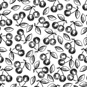 手绘樱桃无缝图案单色浆果背景图片