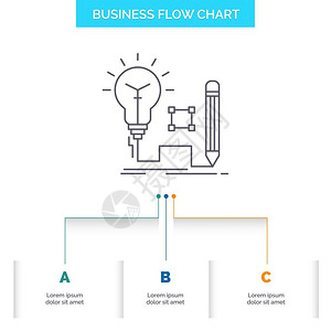 商业思想3个步骤的灯泡商务流程图设计插画