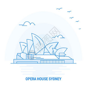 港湾城市歌剧院蓝色地标背景和海报模板插画