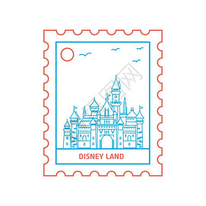 迪士尼乐园邮票版线条插画背景图片