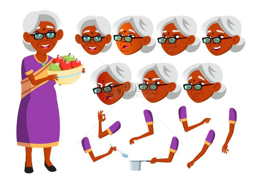 印度裔老奶奶矢量动画元素合集图片