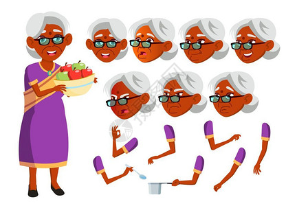 印度裔老奶奶矢量动画元素合集图片