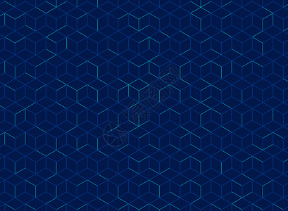 透气网格深蓝色背景抽象立方体图案数字几何线平方网格矢量图插画
