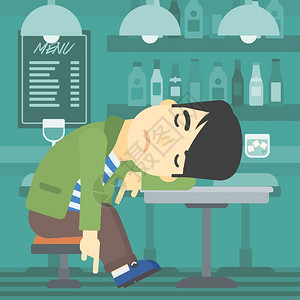 男性上班时间睡着睡在酒吧里的醉汉设计图片