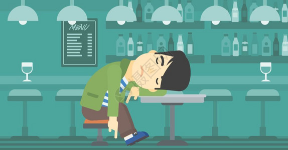 酒精上瘾在酒吧喝醉的男人插画