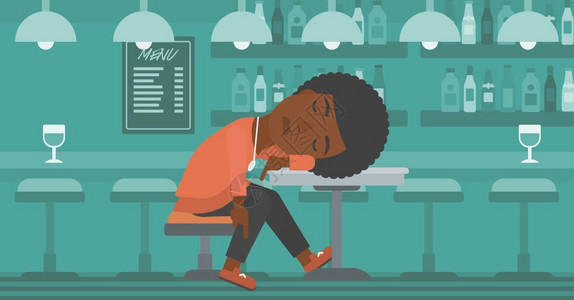 黑色凳子一位非睡在酒吧里的非裔女性插画