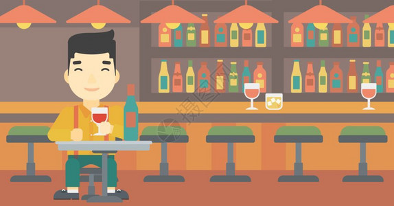 喝酒酒吧一位坐在酒吧喝酒的男人插画