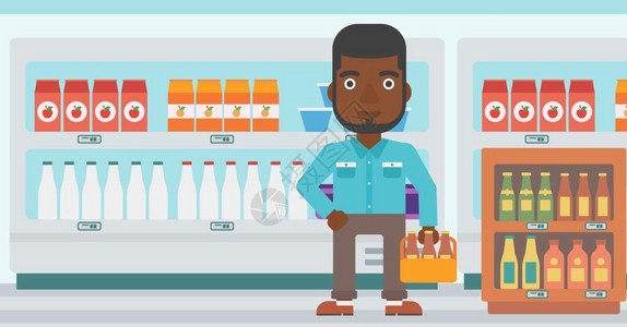 黑色笛架子一位在超市购买啤酒饮料的非裔男子插画