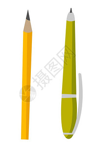 绿色笔和黄色铅笔插图图片