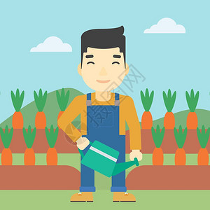 收割萝卜的农民站在萝卜地里的男性农夫插画
