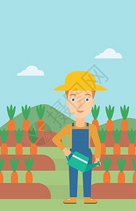 收割萝卜的农民站在萝卜地里的男性农夫插画